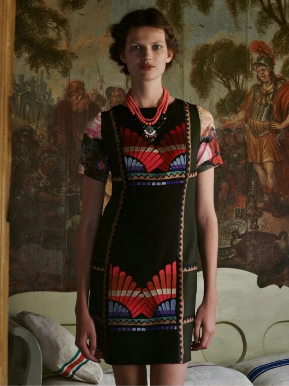 ANTHROPOLOGIE RANNA GILL Fanned Vignette Shift Sleeve Dress Size 6